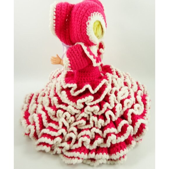 Vintage Doll Ruffled Layered Crochet Pink White Dress Sleeping Eyes 14in - Picture 7 of 10